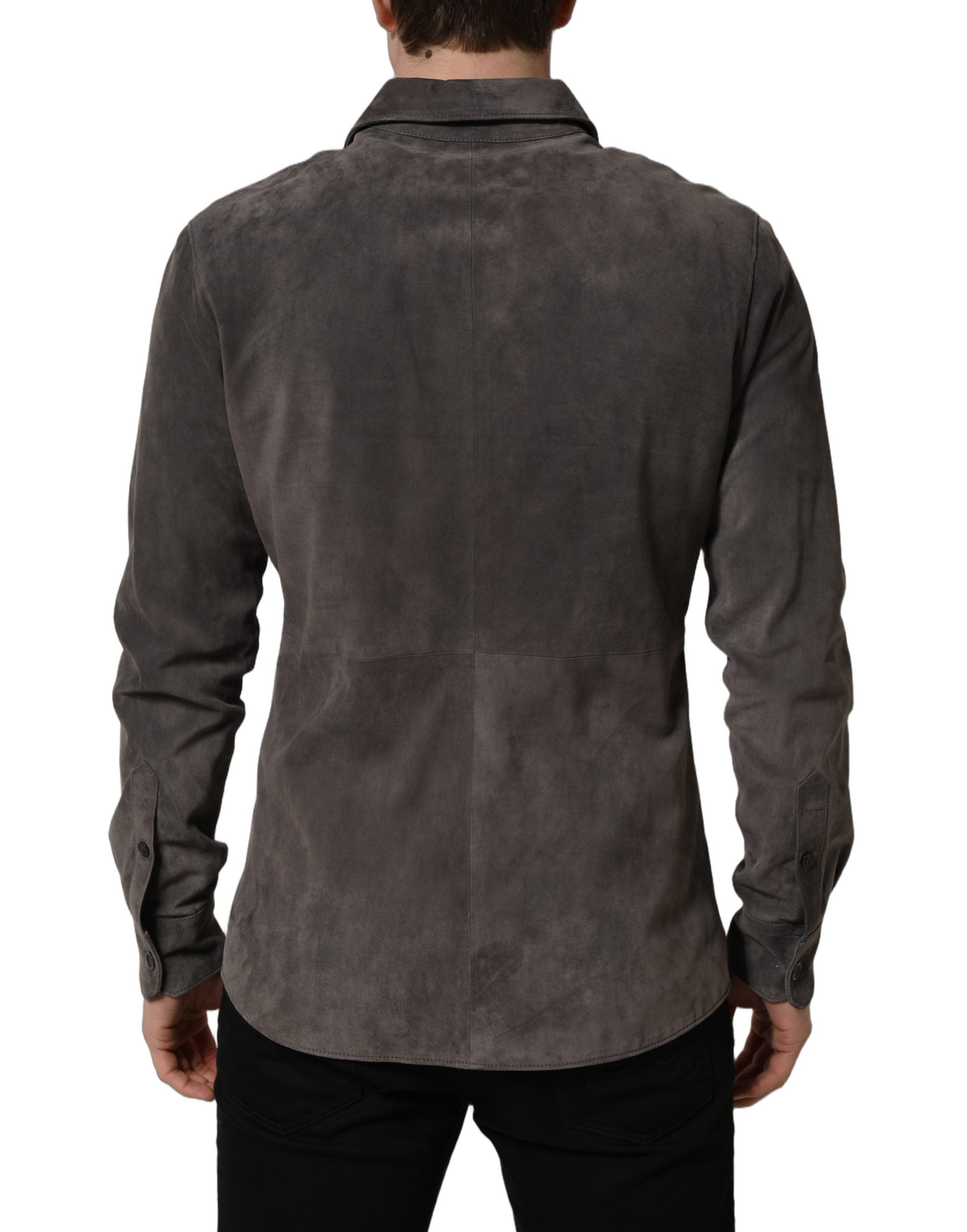 Dolce & Gabbana Gray Suede Long Sleeves Button Down Shirt
