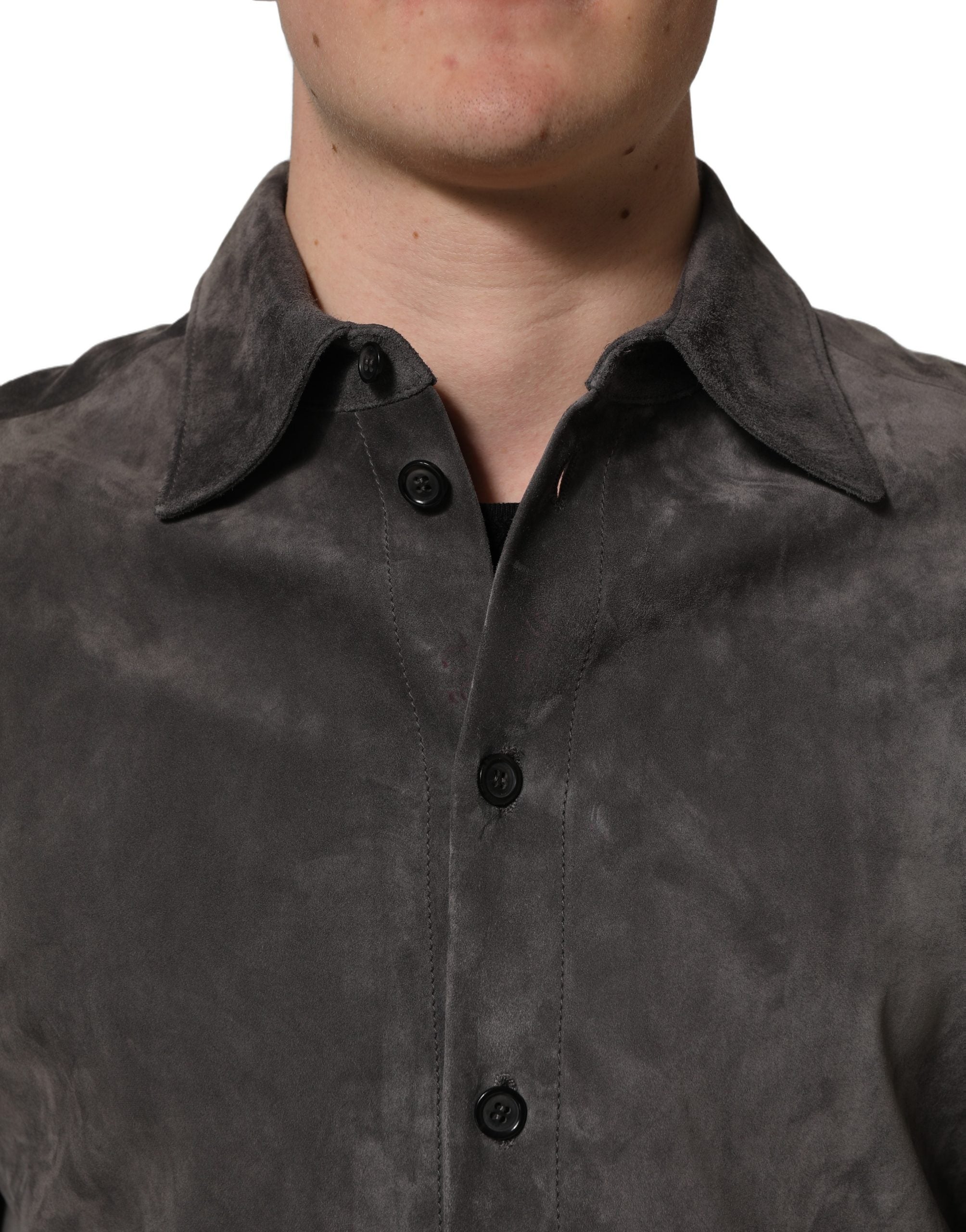 Dolce & Gabbana Gray Suede Long Sleeves Button Down Shirt