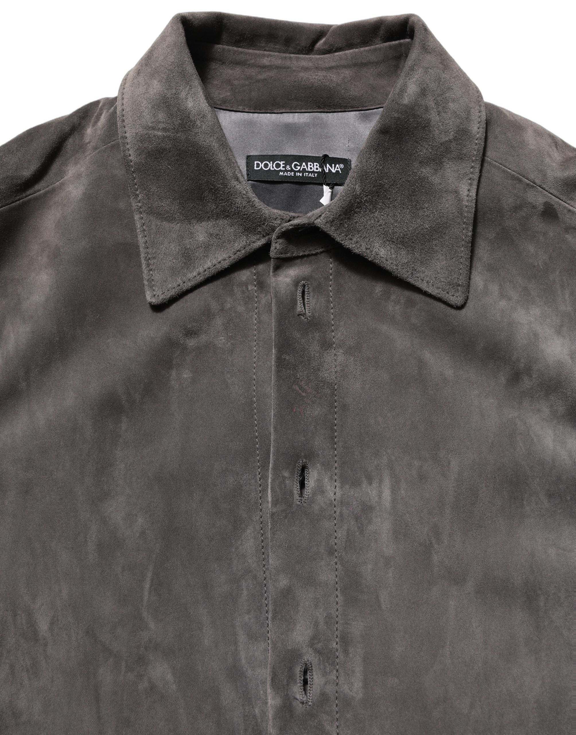 Dolce & Gabbana Gray Suede Long Sleeves Button Down Shirt