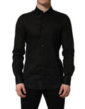 Dolce & Gabbana Black MARTINI Long Sleeves Linen Dess Shirt