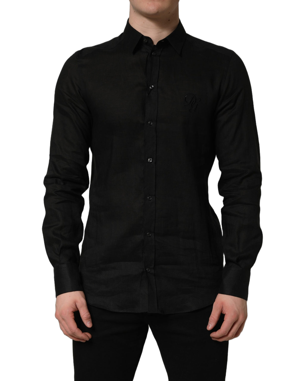 Dolce & Gabbana Black MARTINI Long Sleeves Linen Dess Shirt