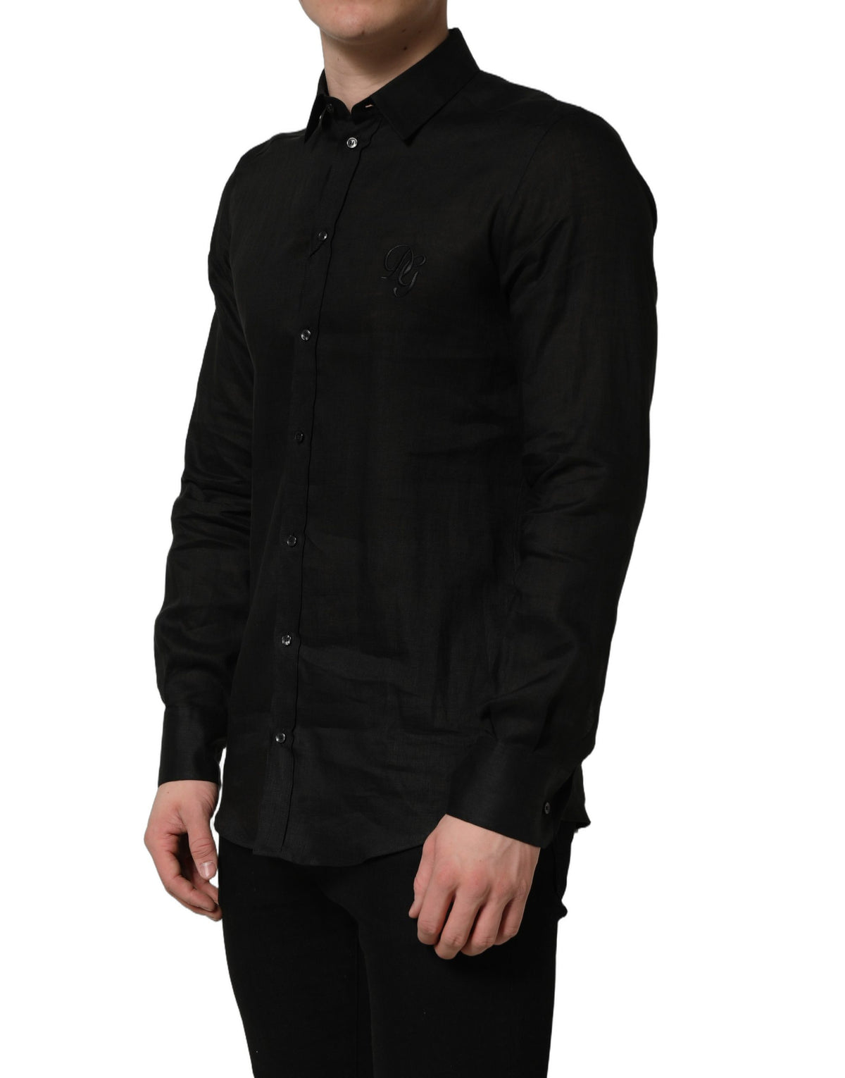 Dolce & Gabbana Black MARTINI Long Sleeves Linen Dess Shirt