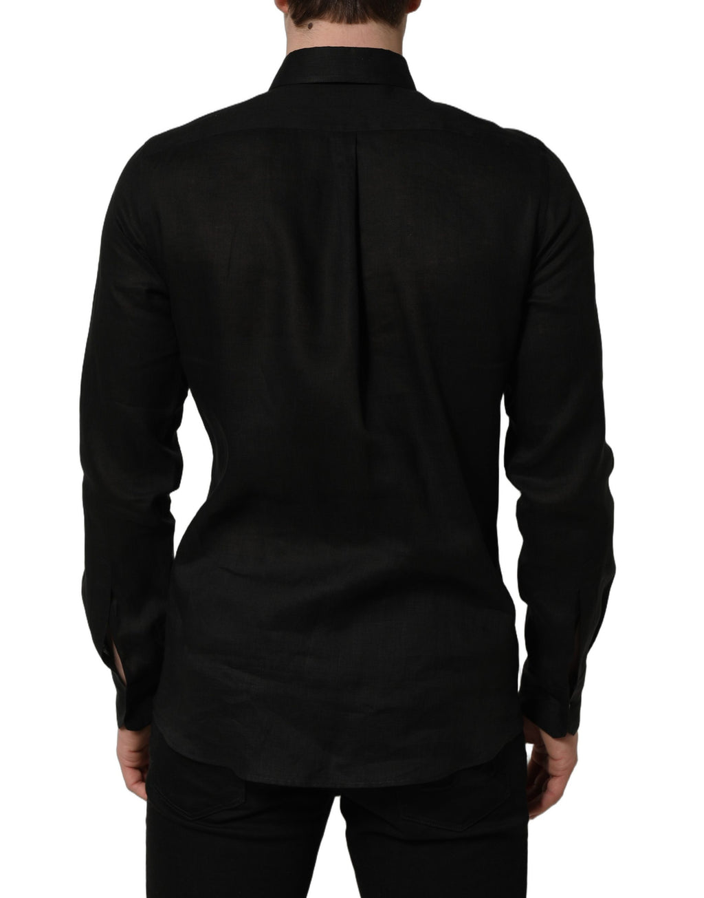 Dolce & Gabbana Black MARTINI Long Sleeves Linen Dess Shirt