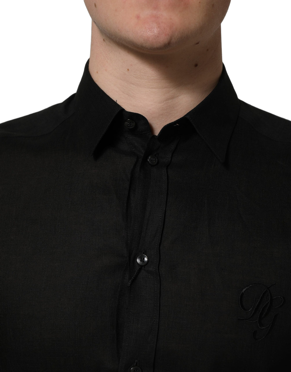 Dolce & Gabbana Black MARTINI Long Sleeves Linen Dess Shirt