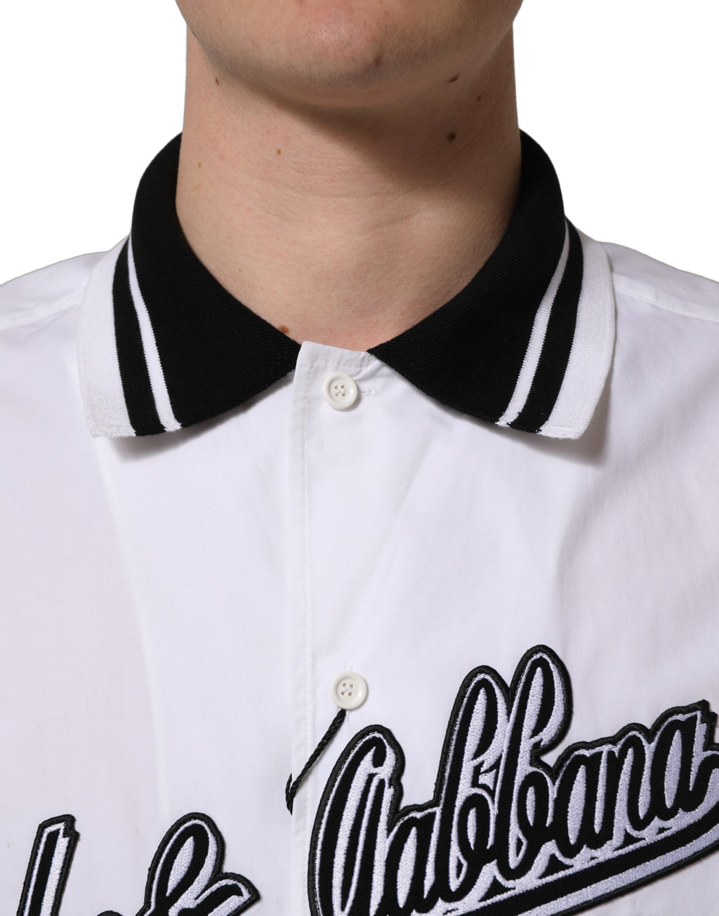 Dolce & Gabbana White LogoPatch Cotton Baseball Casual Shirt