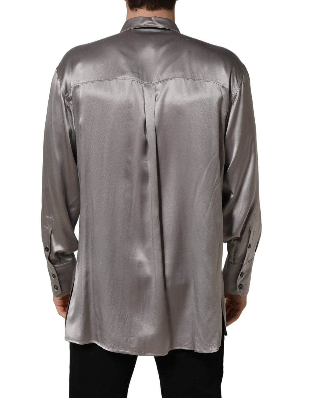 Dolce & Gabbana Metallic Grey Satin Silk Formal Dress Shirt