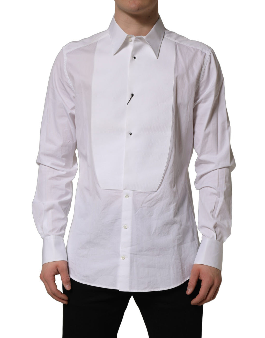 Dolce & Gabbana White GOLD Long Sleeves Bib Men Dress Shirt