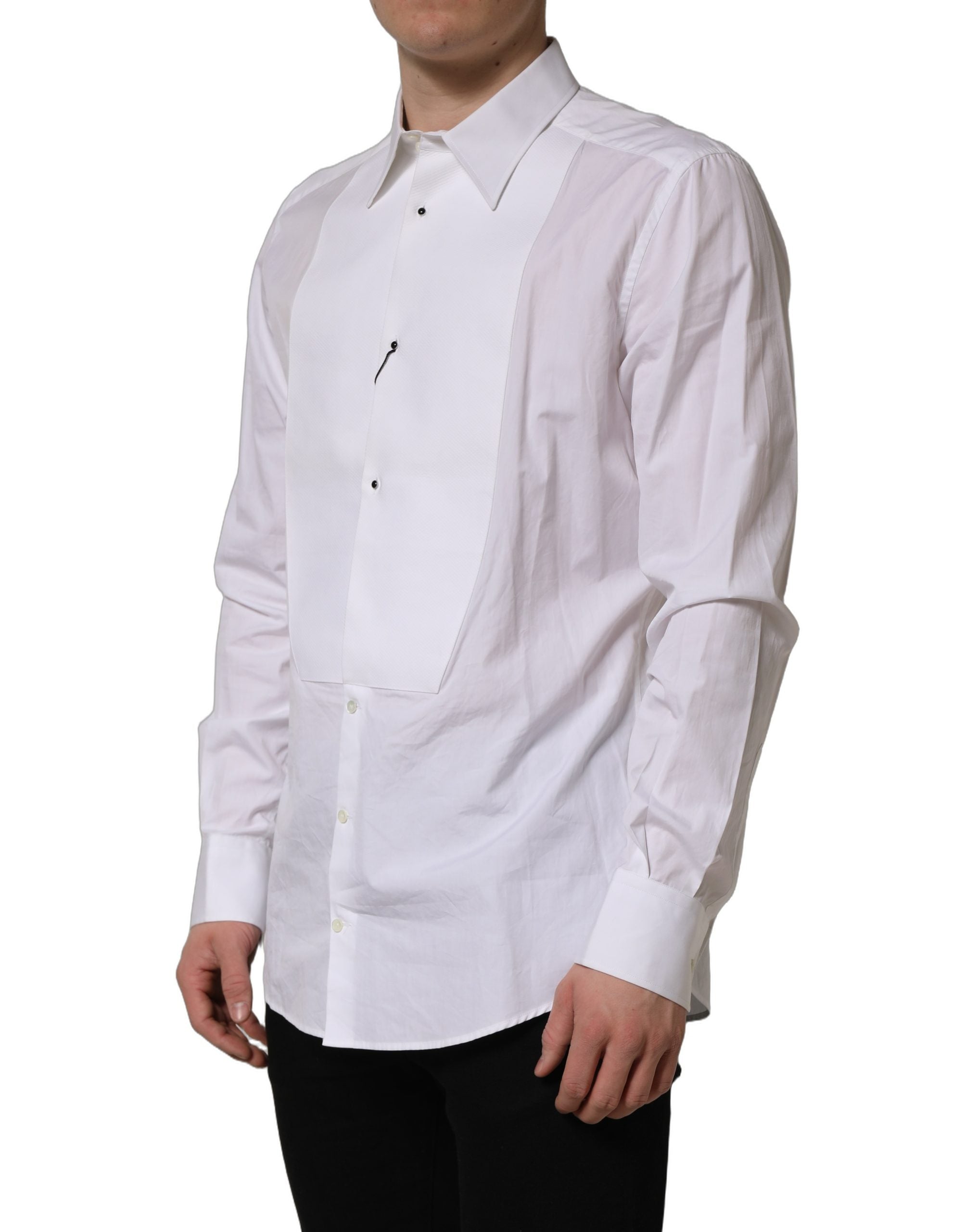Dolce & Gabbana White GOLD Long Sleeves Bib Men Dress Shirt