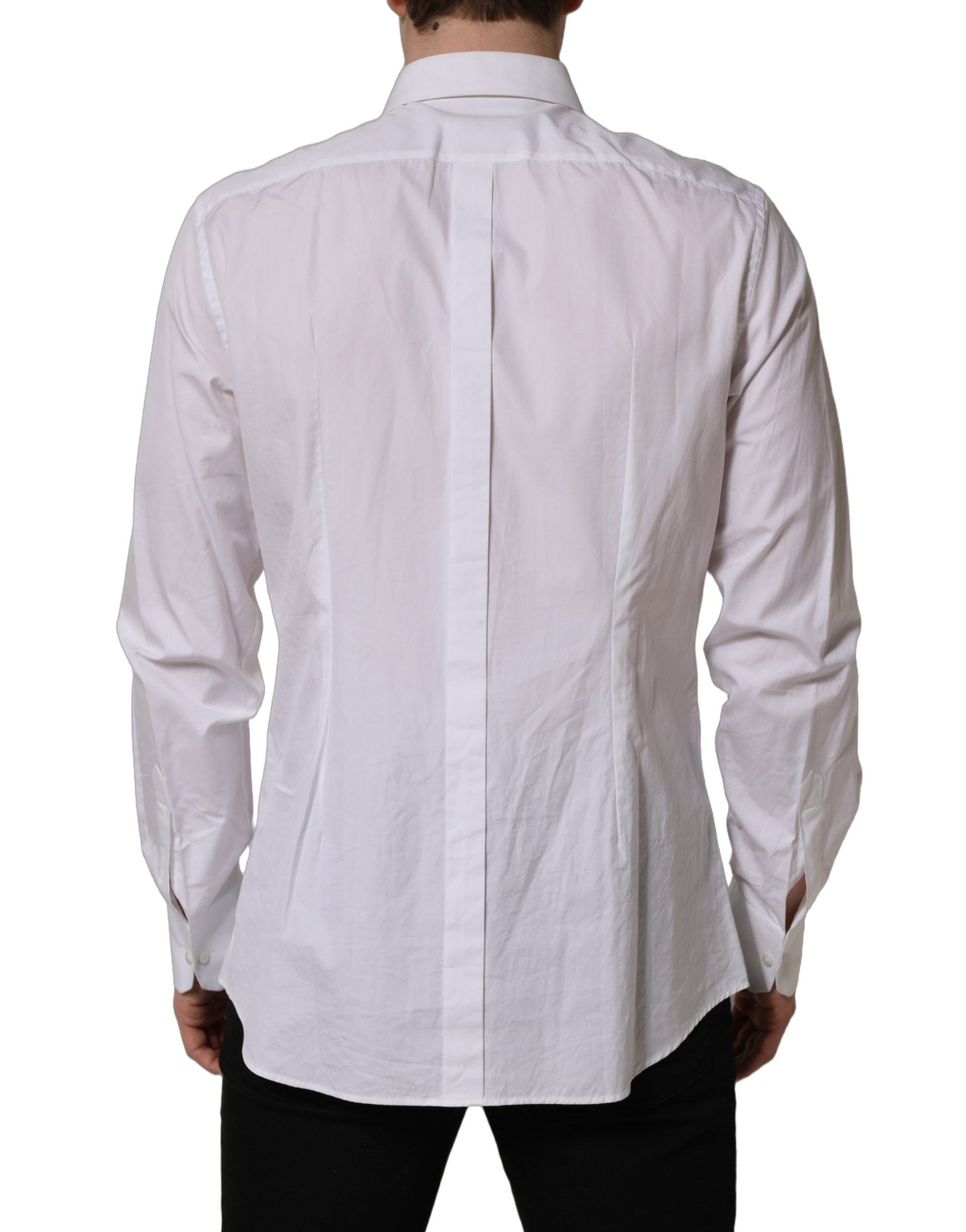 Dolce & Gabbana White GOLD Long Sleeves Bib Men Dress Shirt