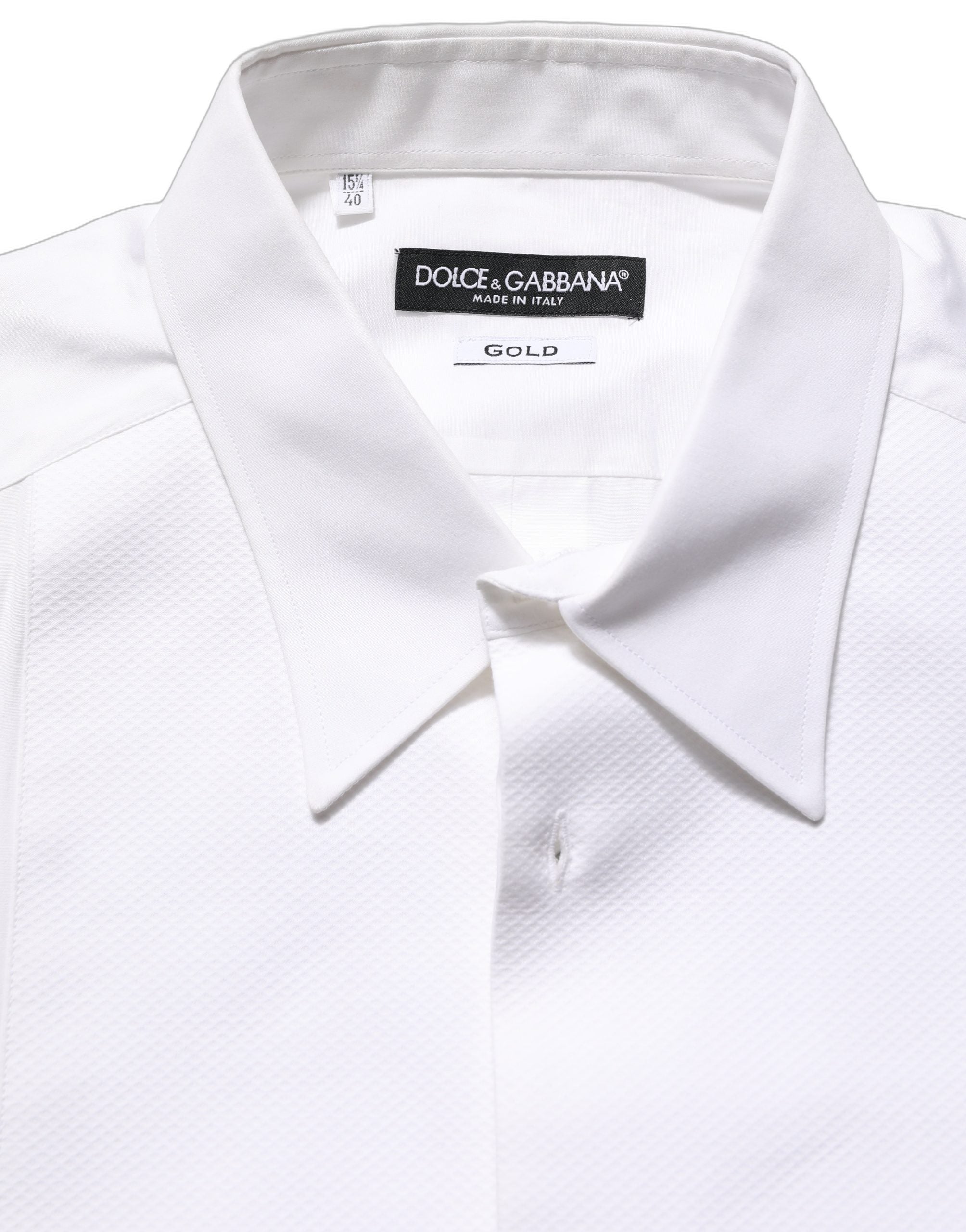 Dolce & Gabbana White GOLD Long Sleeves Bib Men Dress Shirt
