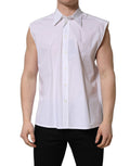 Dolce & Gabbana White Cotton Sleeveless Formal Dress Shirt