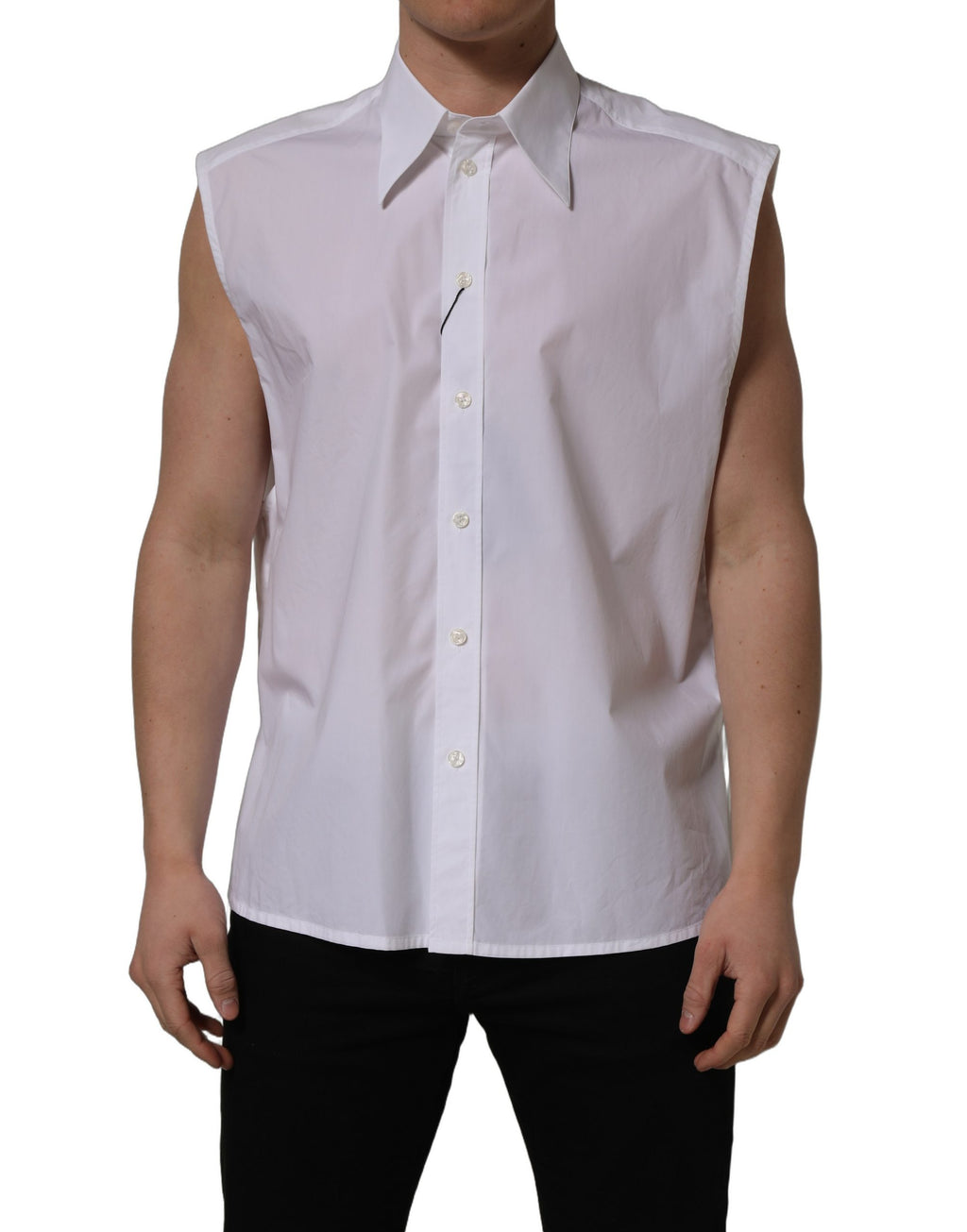 Dolce & Gabbana White Cotton Sleeveless Formal Dress Shirt