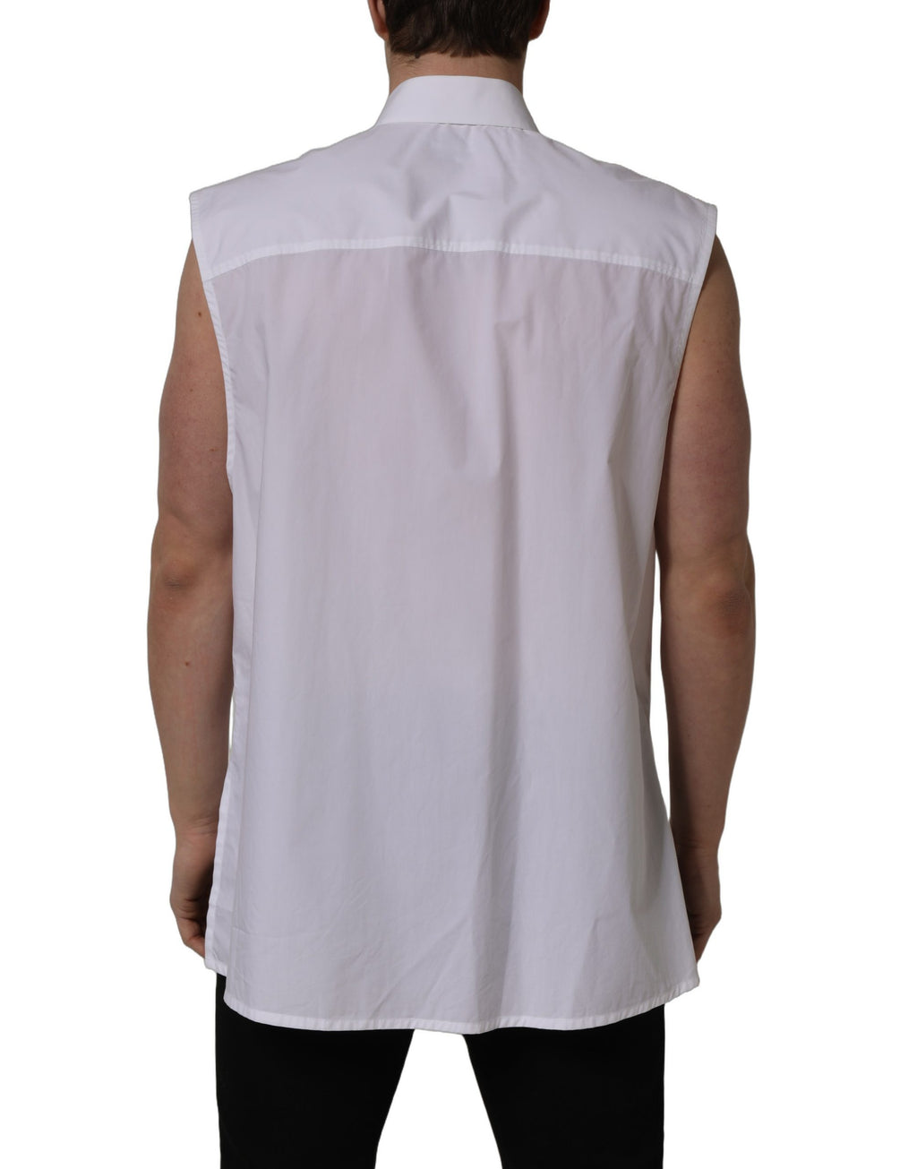 Dolce & Gabbana White Cotton Sleeveless Formal Dress Shirt