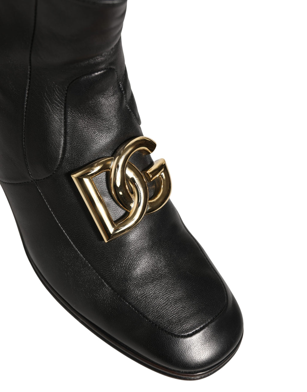 Dolce & Gabbana Black Leather DG Logo Plaque Shorts Ankle Boots Shoes