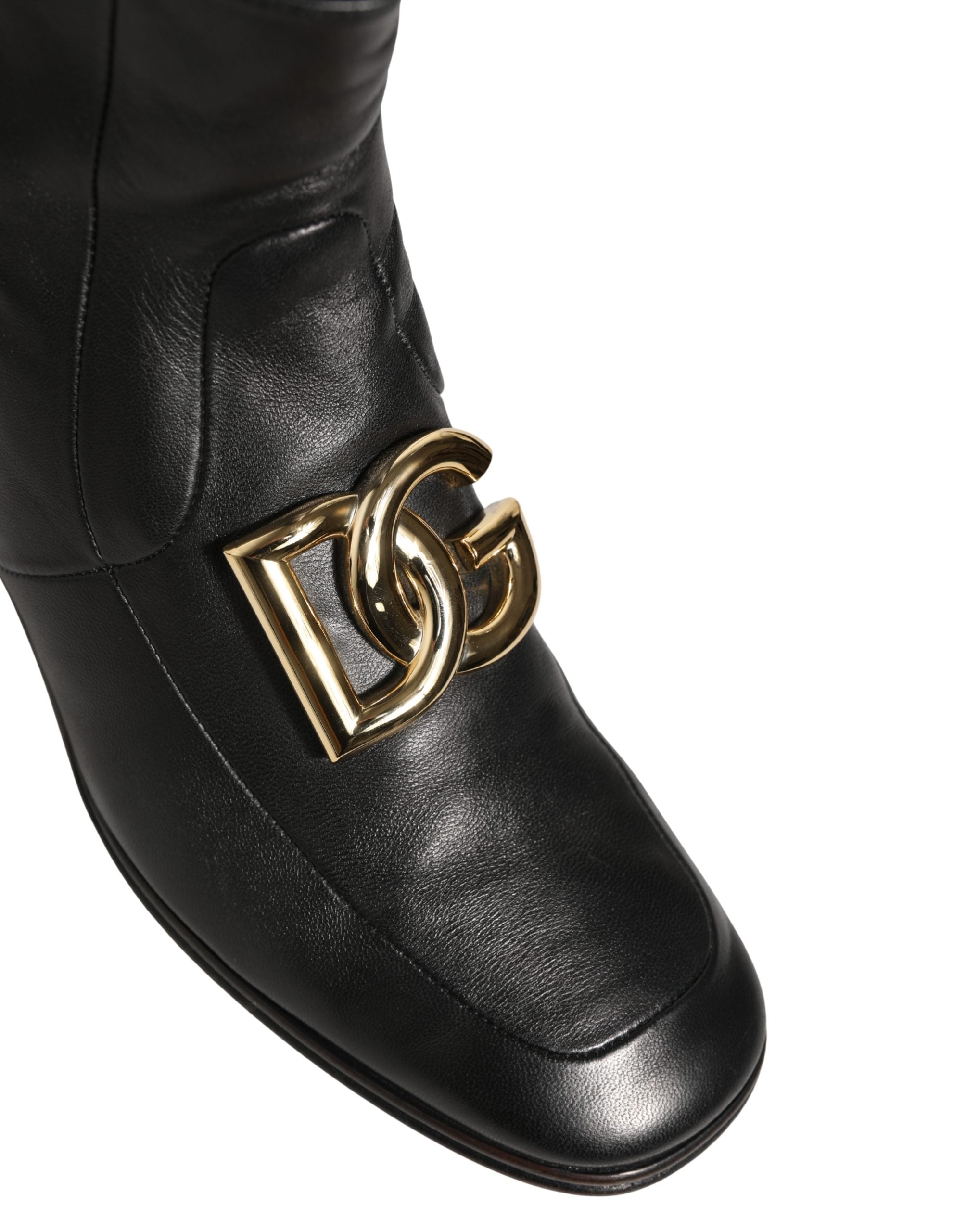 Dolce & Gabbana Black Leather DG Logo Plaque Shorts Ankle Boots Shoes
