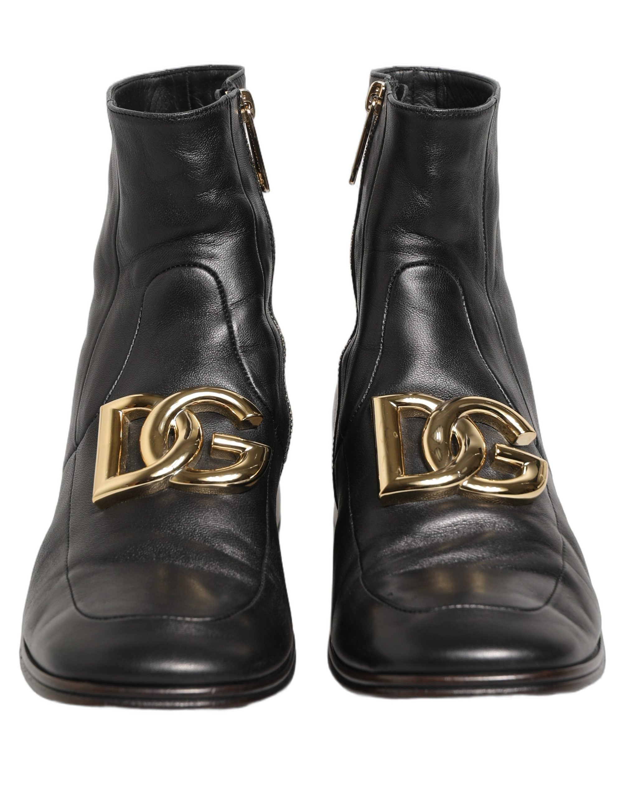 Dolce & Gabbana Black Leather DG Logo Plaque Shorts Ankle Boots Shoes