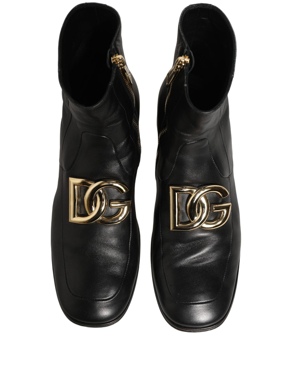 Dolce & Gabbana Black Leather DG Logo Plaque Shorts Ankle Boots Shoes
