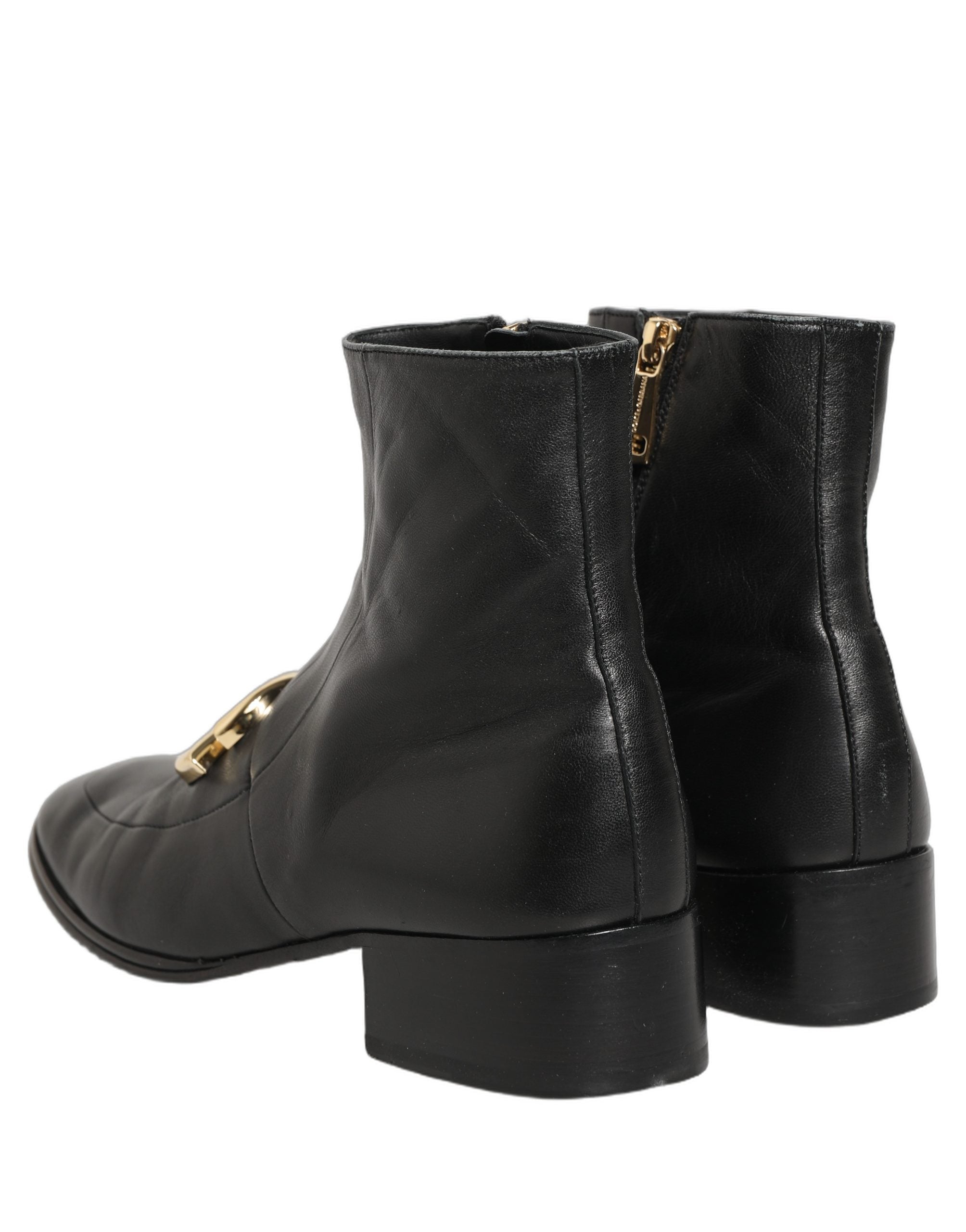 Dolce & Gabbana Black Leather DG Logo Plaque Shorts Ankle Boots Shoes