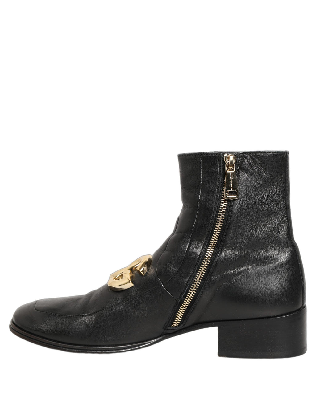 Dolce & Gabbana Black Leather DG Logo Plaque Shorts Ankle Boots Shoes