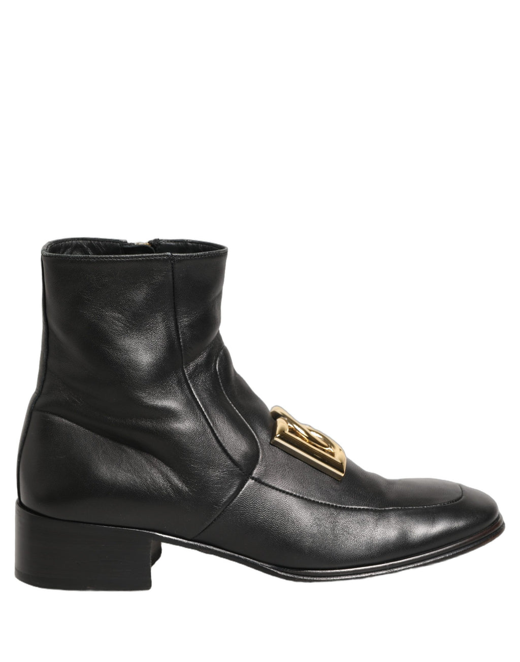 Dolce & Gabbana Black Leather DG Logo Plaque Shorts Ankle Boots Shoes