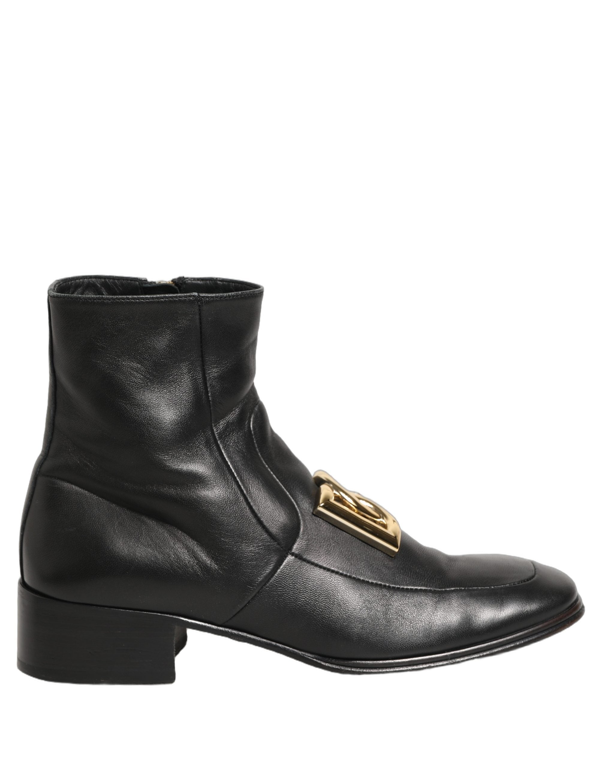 Dolce & Gabbana Black Leather DG Logo Plaque Shorts Ankle Boots Shoes