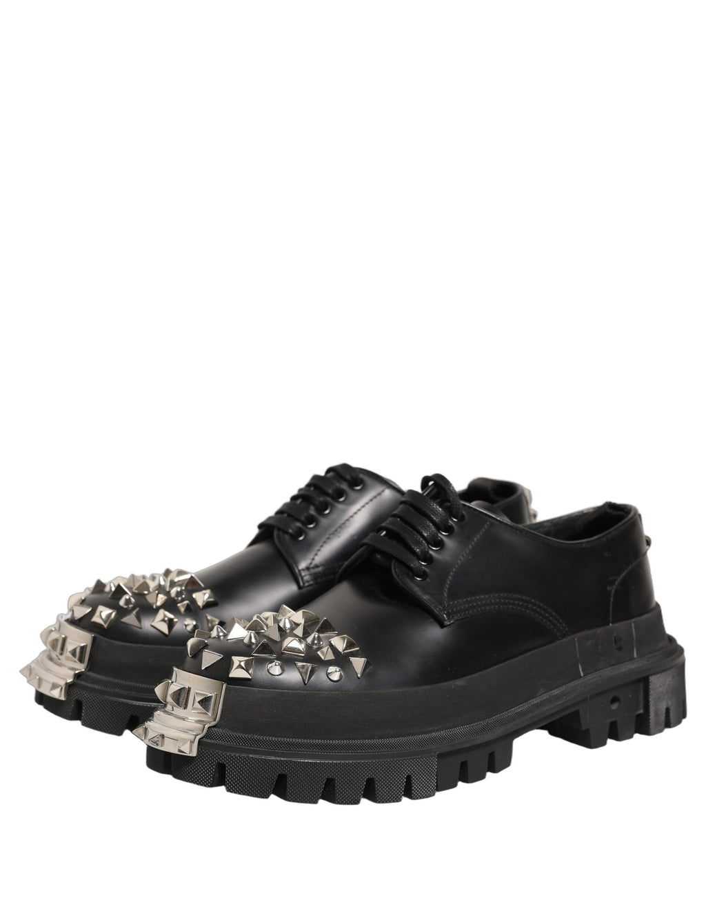 Dolce & Gabbana Black Leather Studded Hi-Trekking Derby Shoes