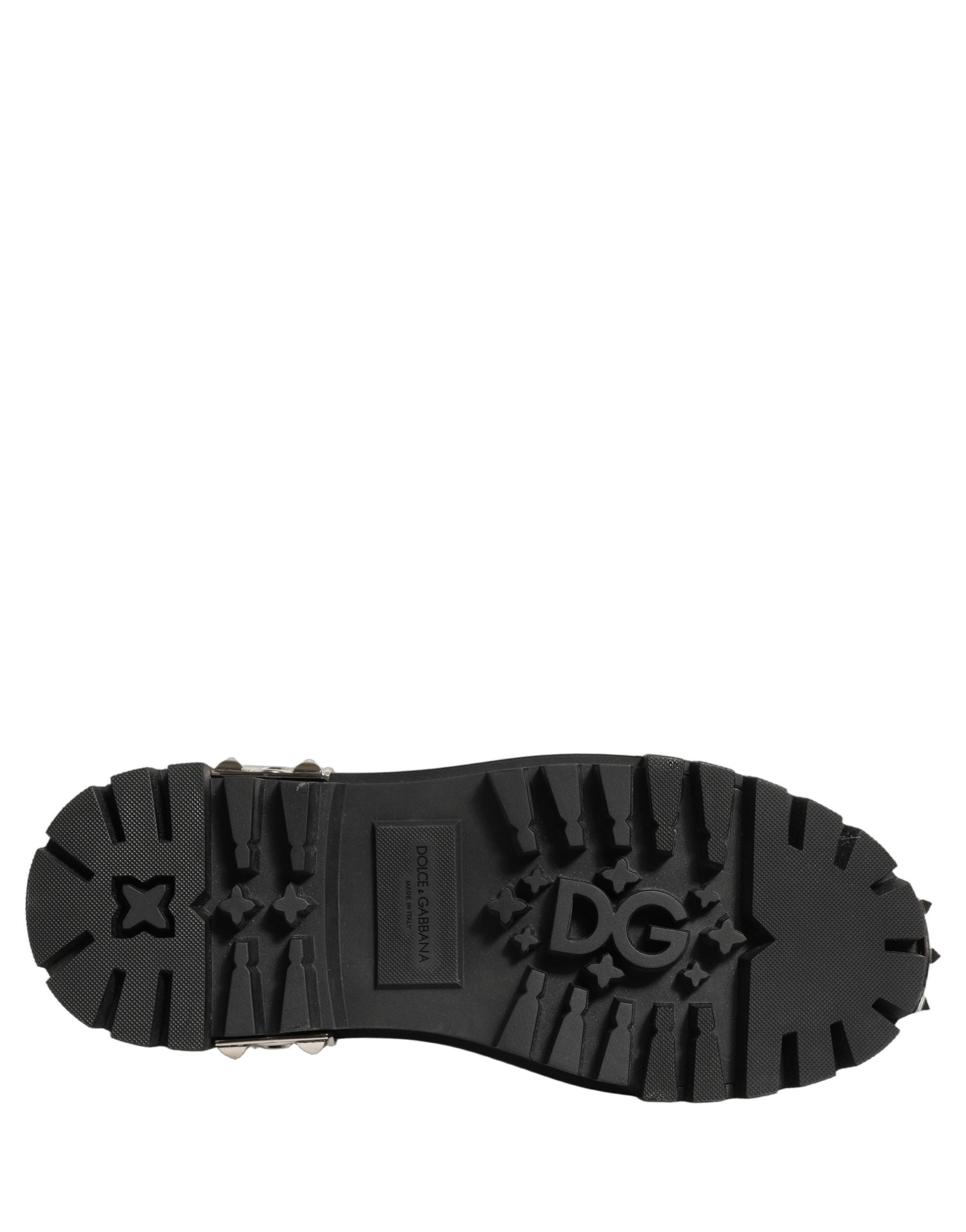 Dolce & Gabbana Black Leather Studded Hi-Trekking Derby Shoes