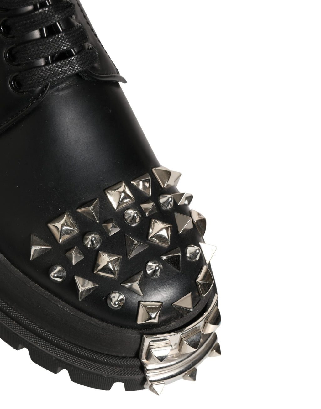 Dolce & Gabbana Black Leather Studded Hi-Trekking Derby Shoes