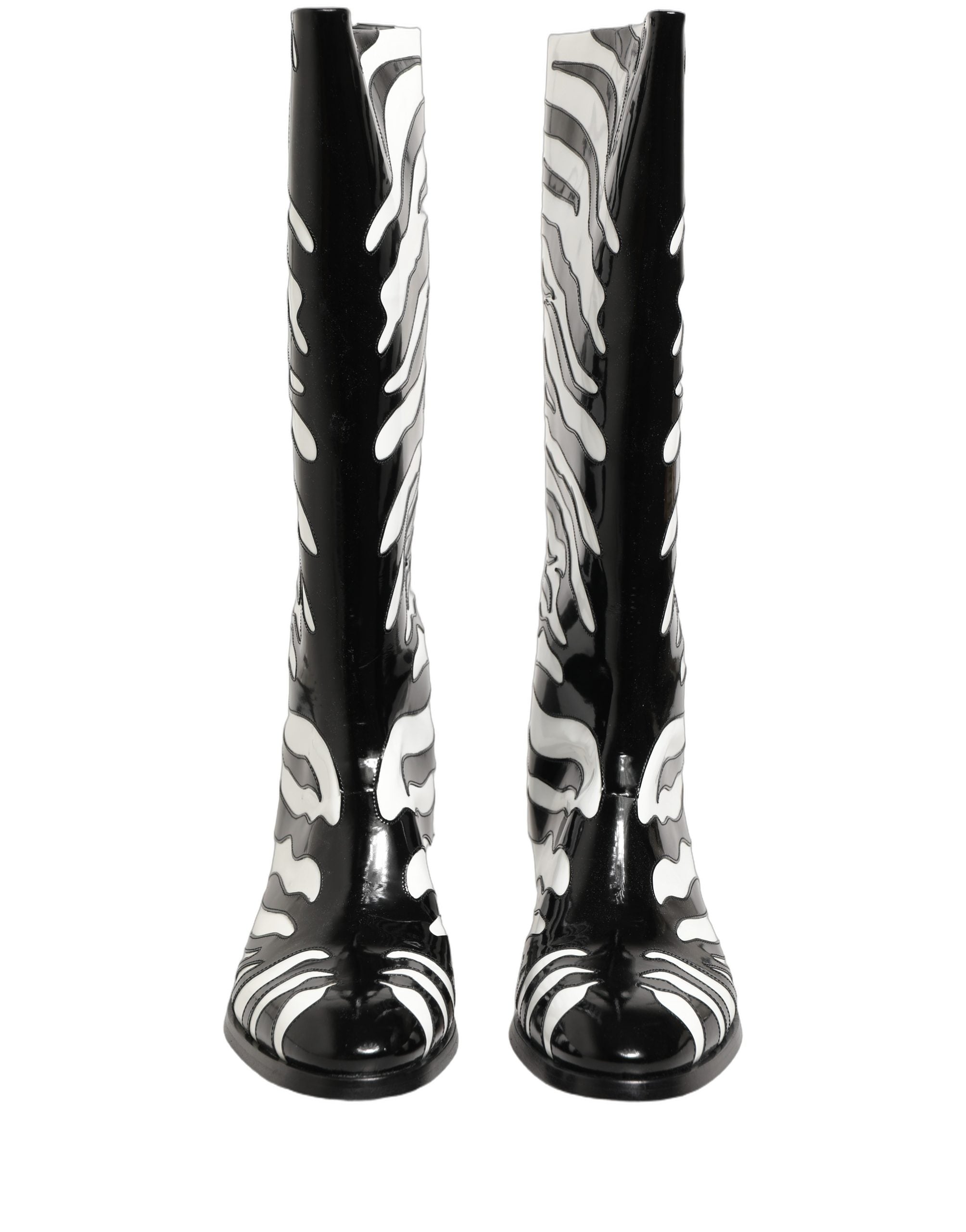 Dolce & Gabbana Black White Zebra Knee High Men Boots Shoes