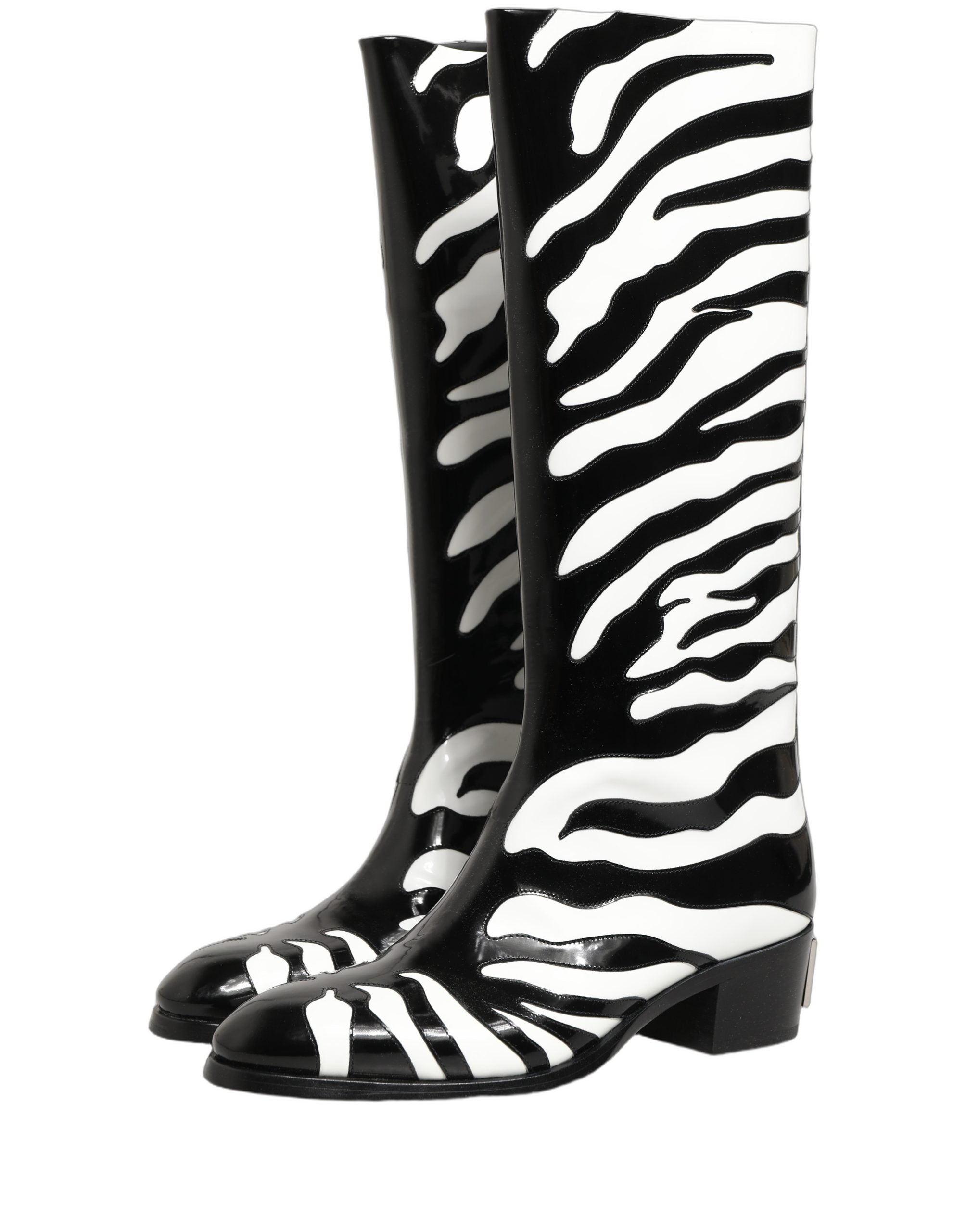 Dolce & Gabbana Black White Zebra Knee High Men Boots Shoes
