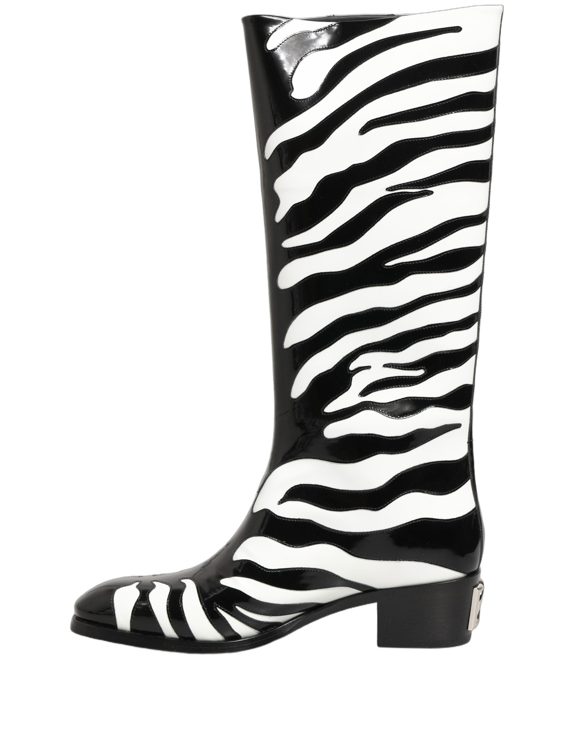 Dolce & Gabbana Black White Zebra Knee High Men Boots Shoes