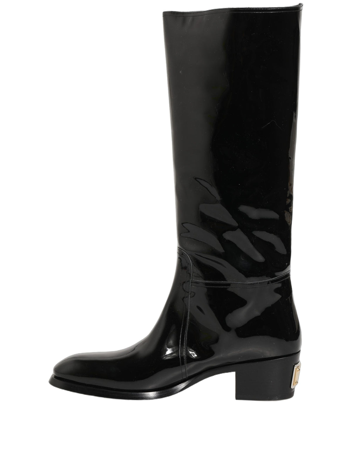 Dolce & Gabbana Black Leather Knee High Heels Boots Shoes