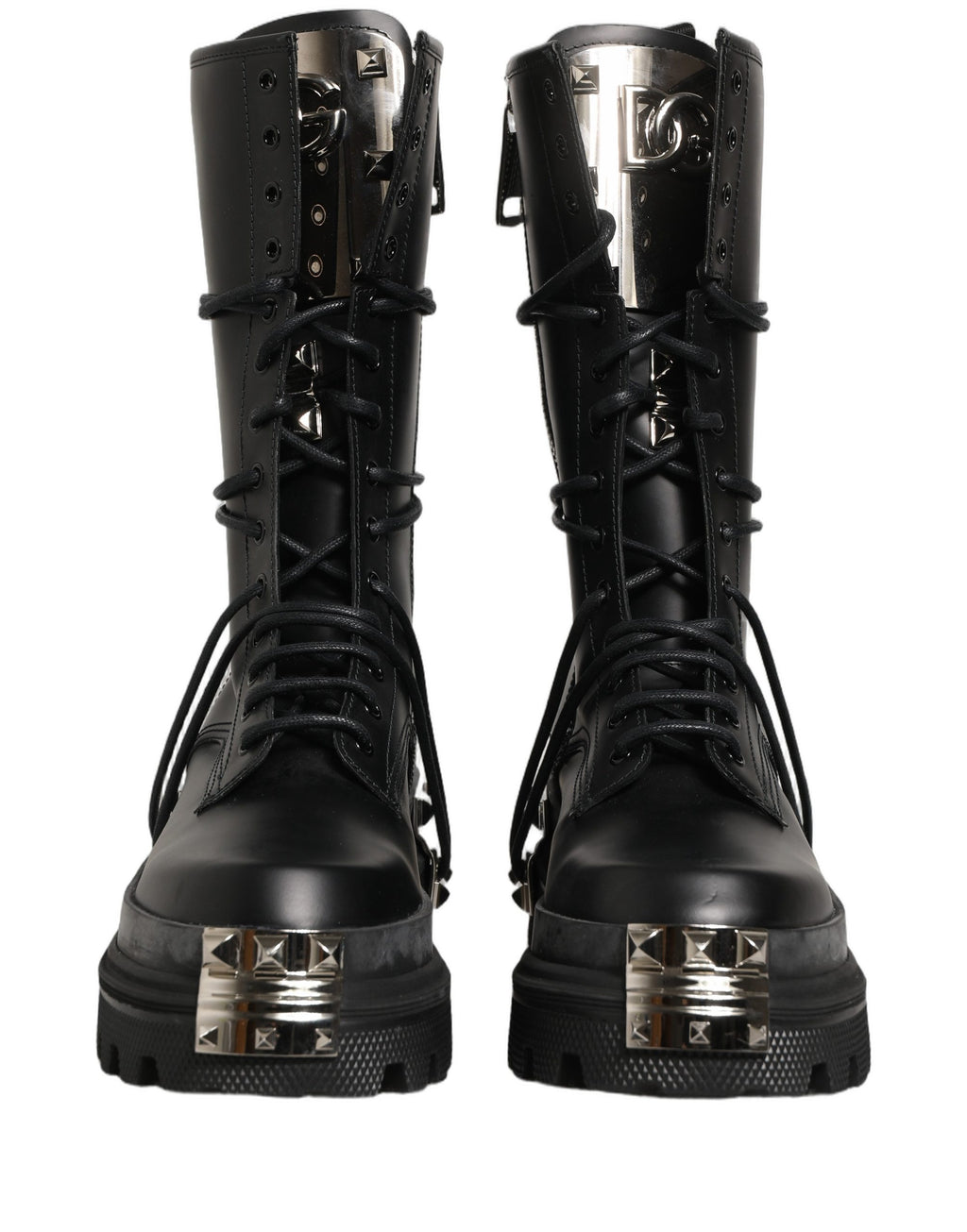 Dolce & Gabbana Black Stud Platform Combat High Boots Shoes