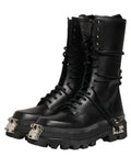 Dolce & Gabbana Black Stud Platform Combat High Boots Shoes