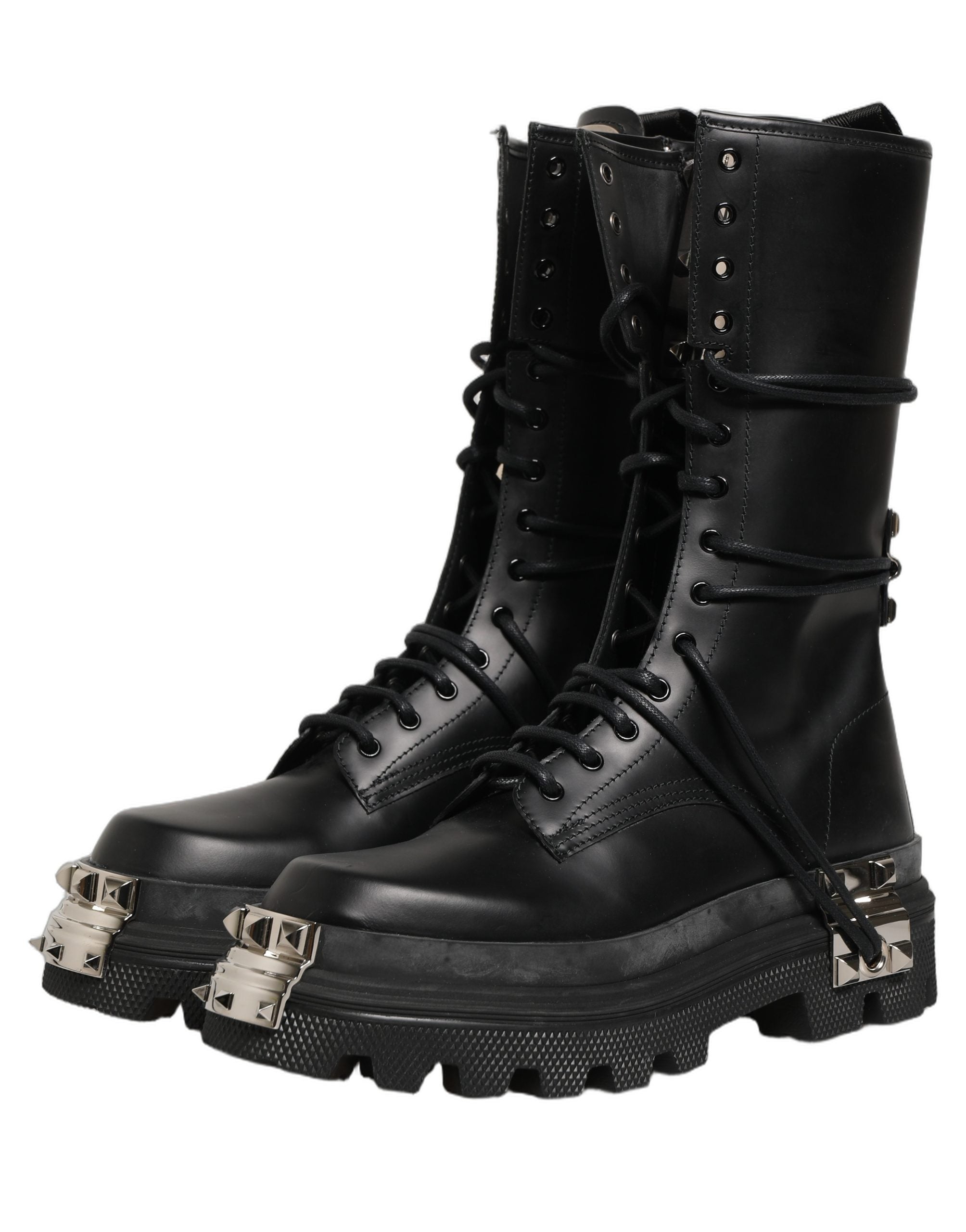 Dolce & Gabbana Black Stud Platform Combat High Boots Shoes