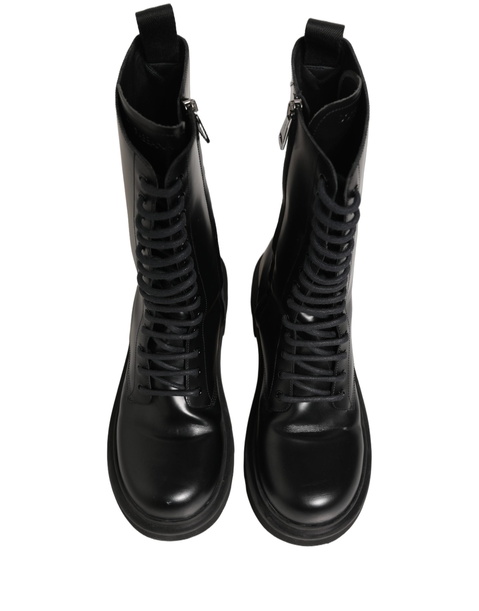 Dolce & Gabbana Black Leather Lace Up Men Combat Boots Shoes
