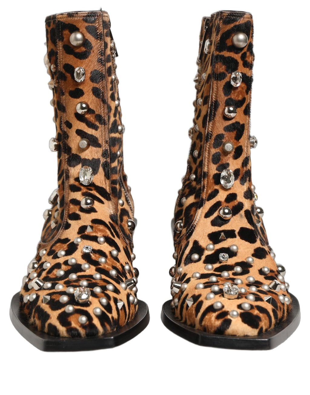 Dolce & Gabbana Brown Leopard Embellished Mid Calf Men Boots Shoes