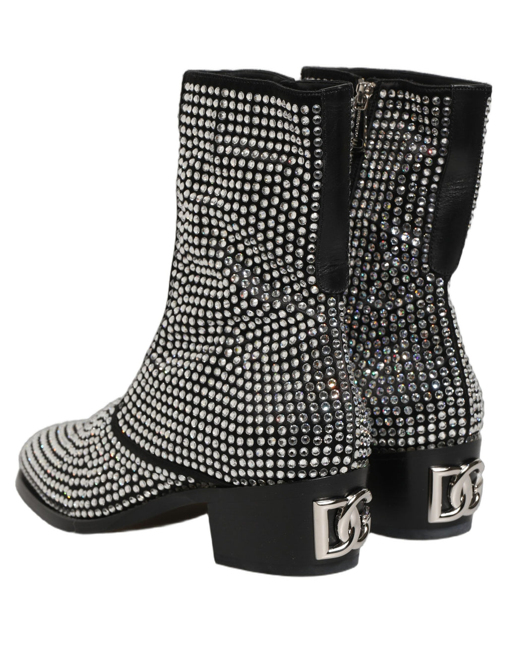 Dolce & Gabbana Black Crystal Embellished Ankle Boots Shoes