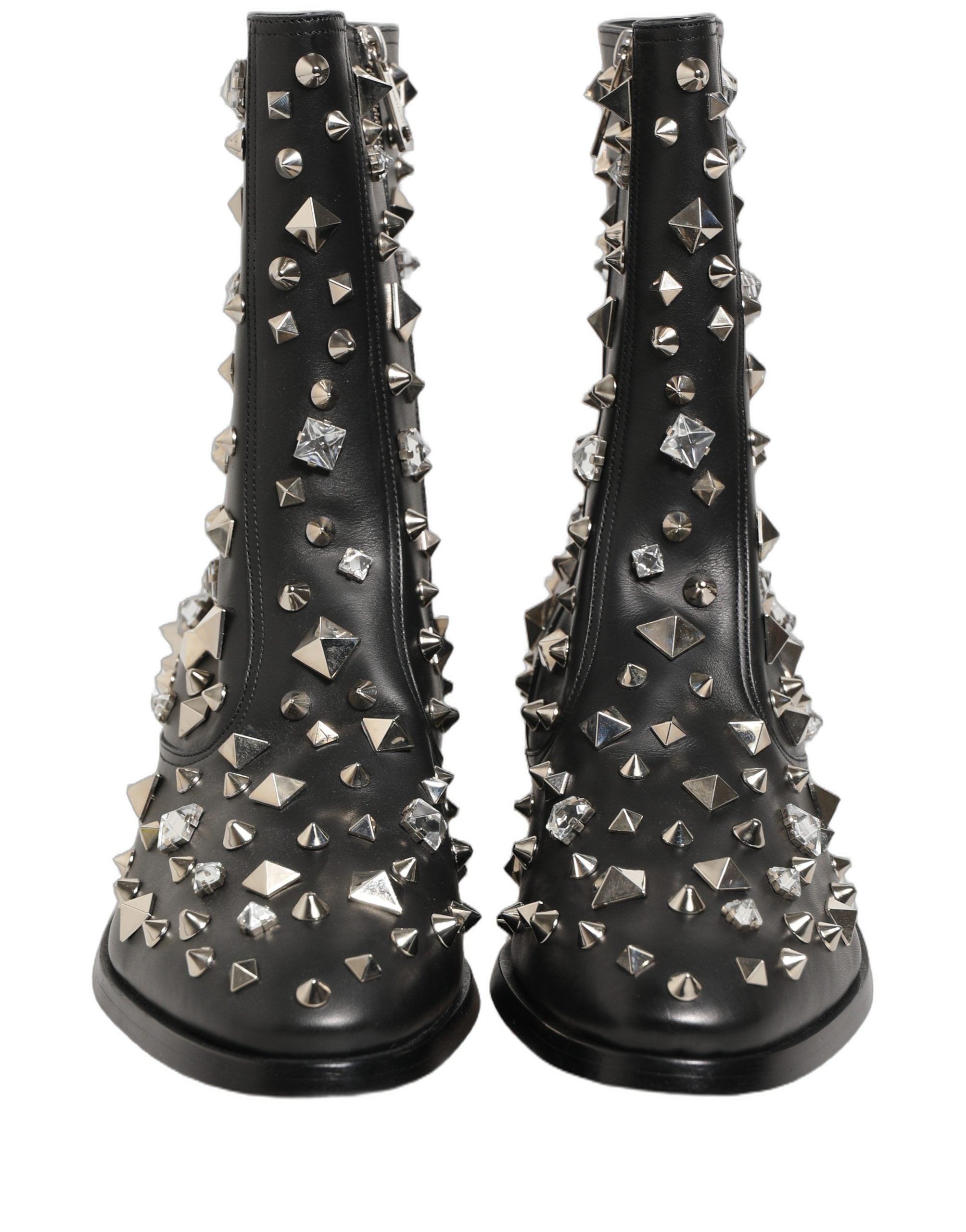 Dolce & Gabbana Black Crystal Embellished Short Boots Shoes
