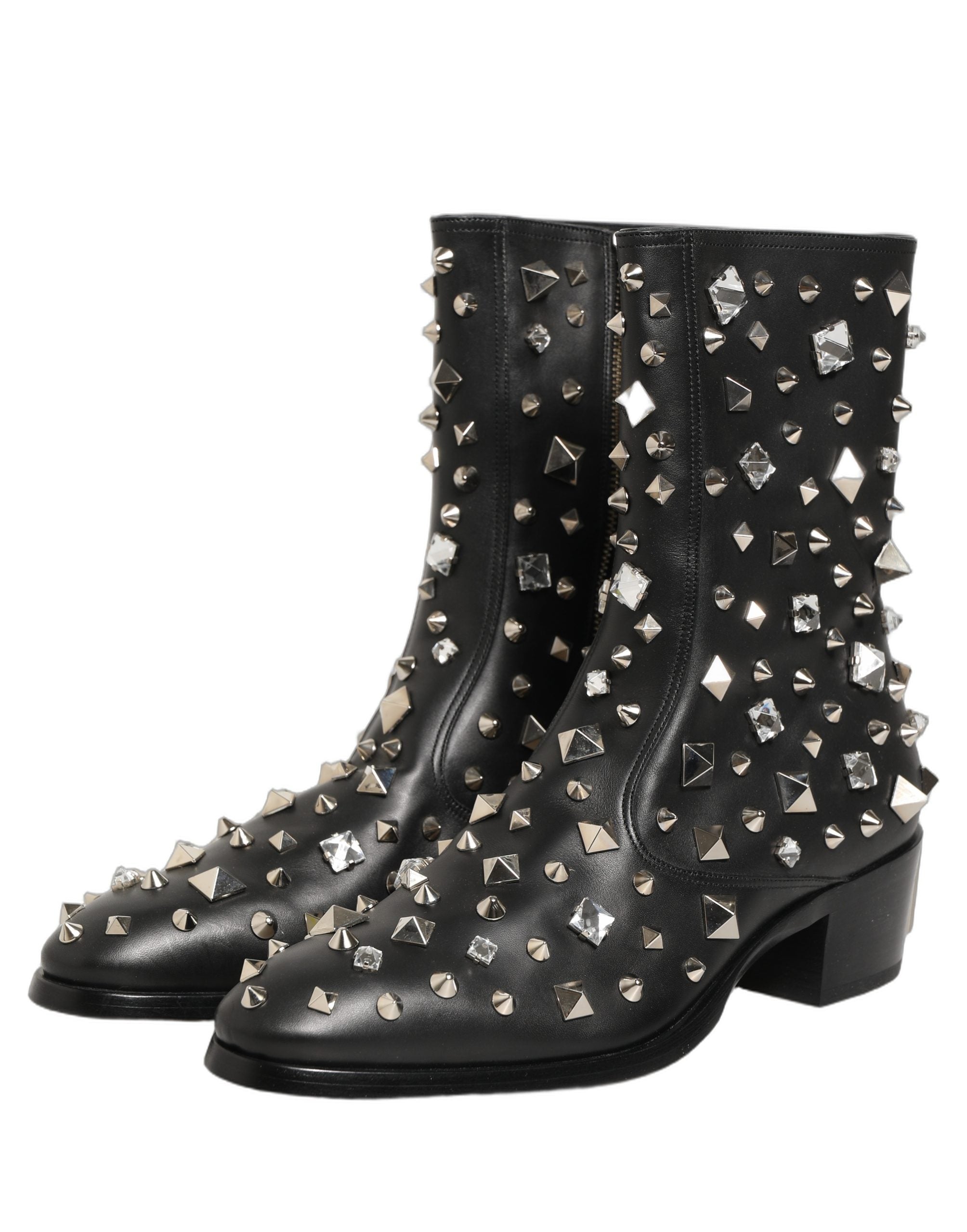Dolce & Gabbana Black Crystal Embellished Short Boots Shoes