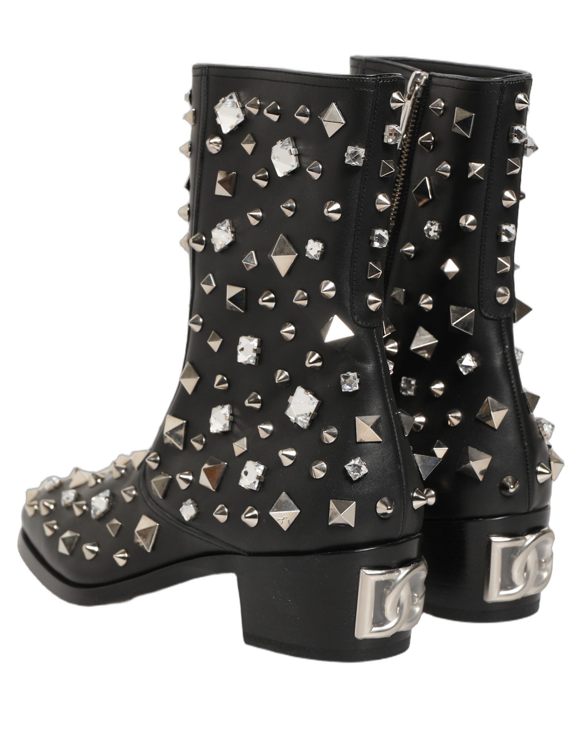 Dolce & Gabbana Black Crystal Embellished Short Boots Shoes