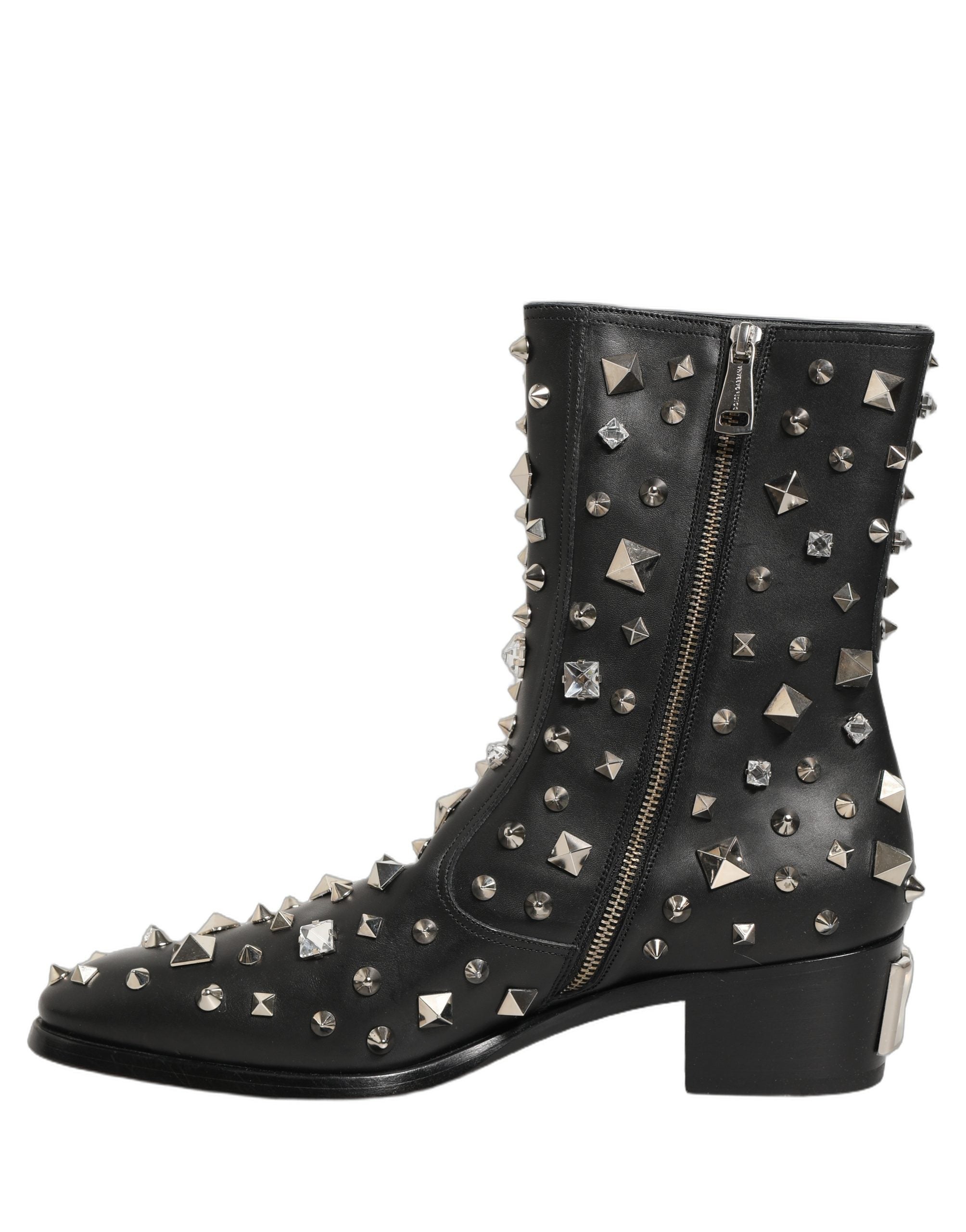 Dolce & Gabbana Black Crystal Embellished Short Boots Shoes