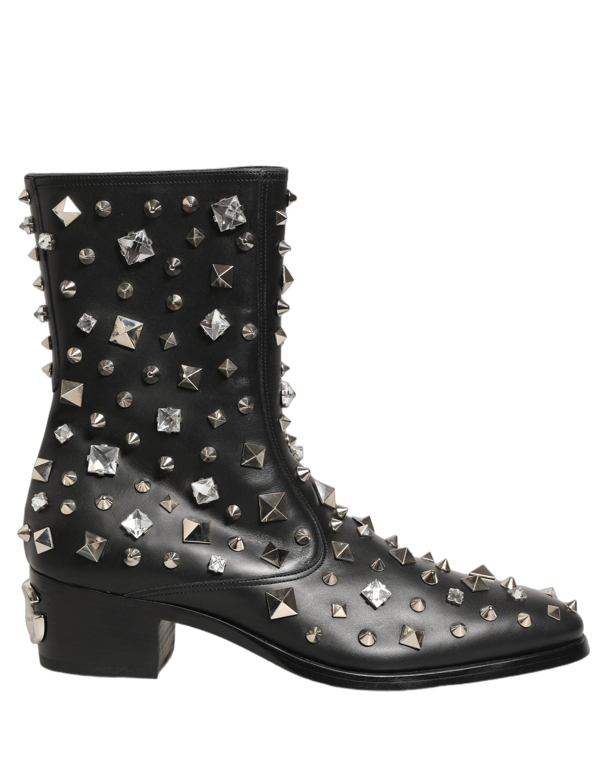 Dolce & Gabbana Black Crystal Embellished Short Boots Shoes