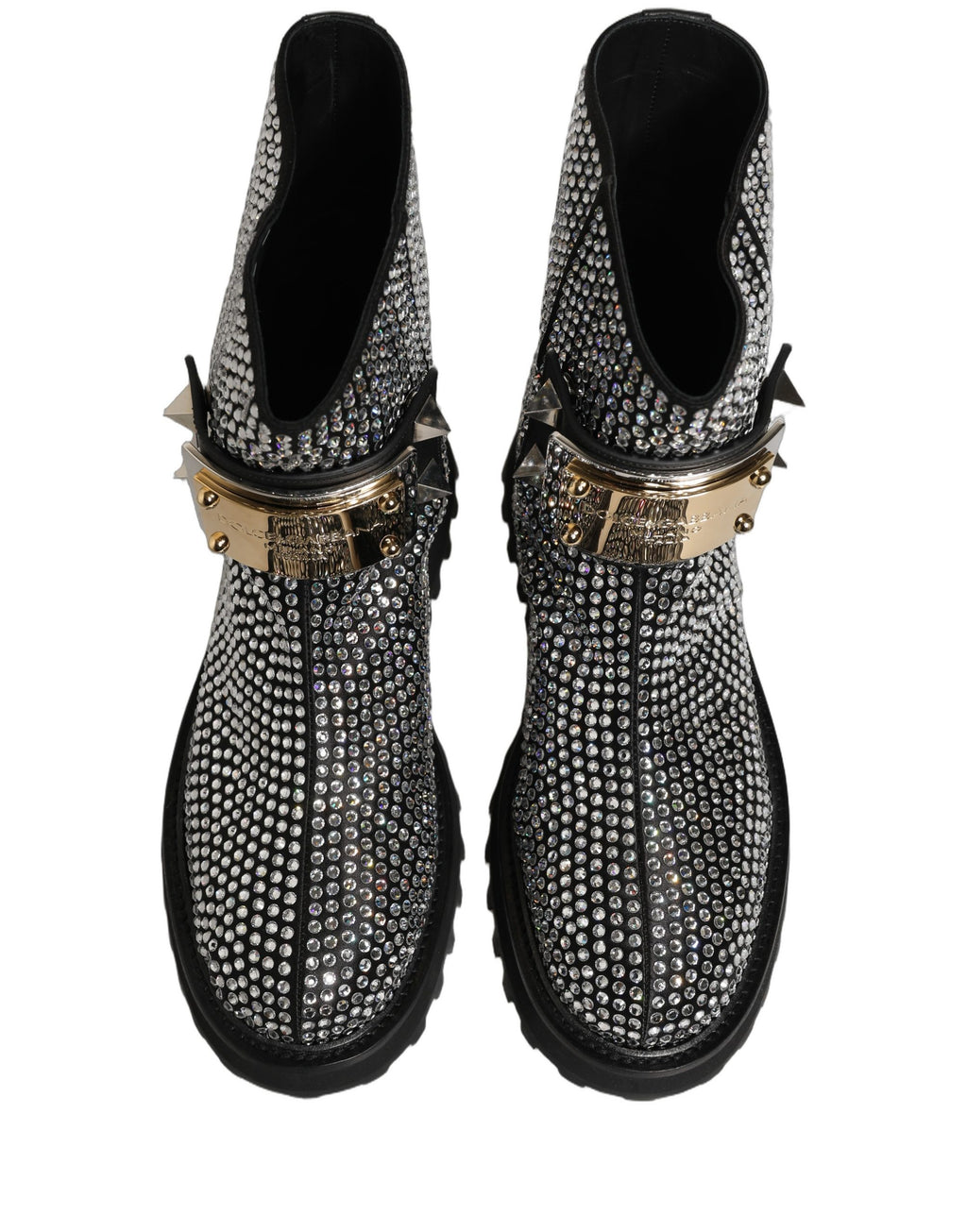 Dolce & Gabbana Black Crystal Embellished Short Boots Shoes