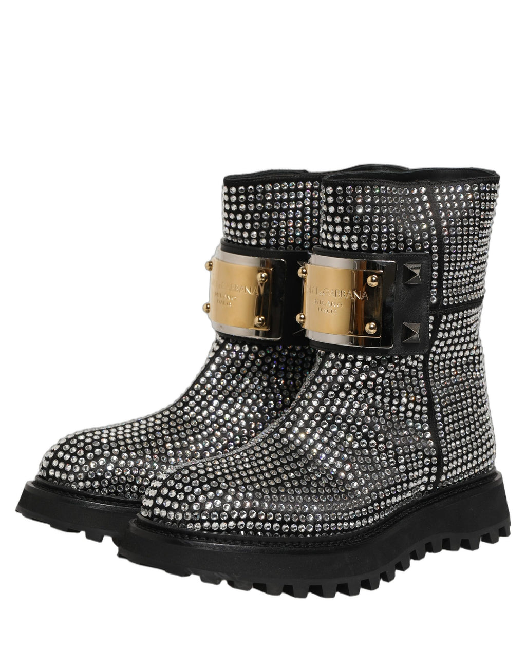 Dolce & Gabbana Black Crystal Embellished Short Boots Shoes
