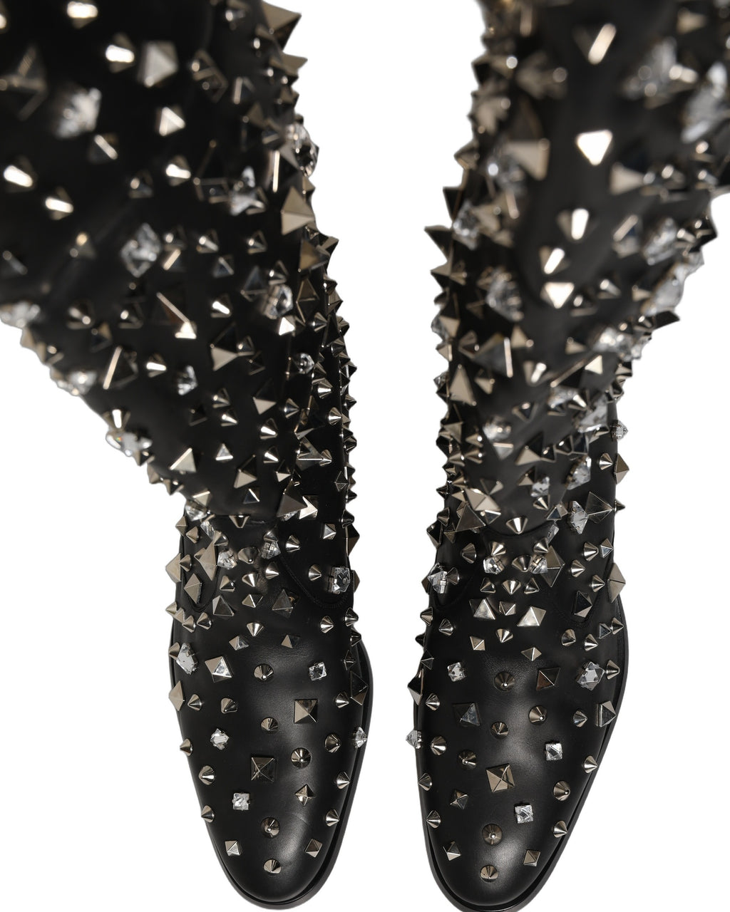 Dolce & Gabbana Black Crystal Embellished High Boots Shoes