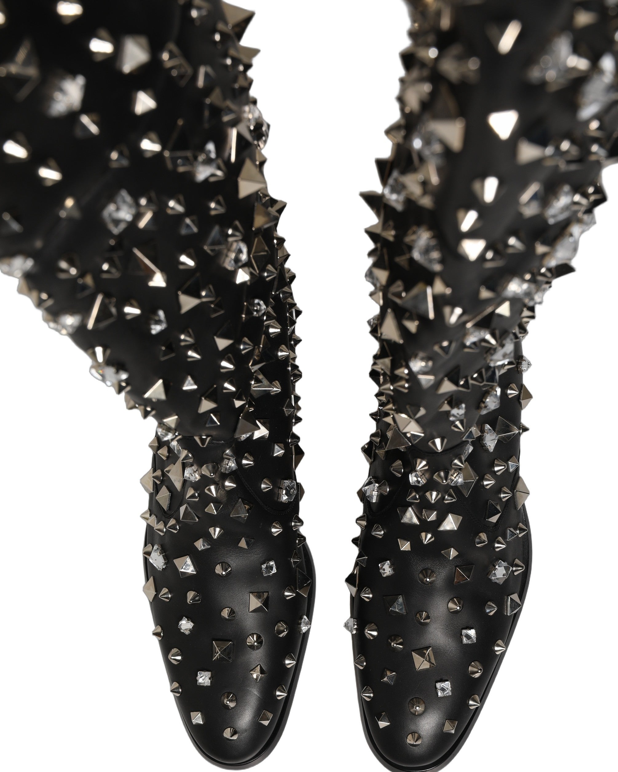 Dolce & Gabbana Black Crystal Embellished High Boots Shoes