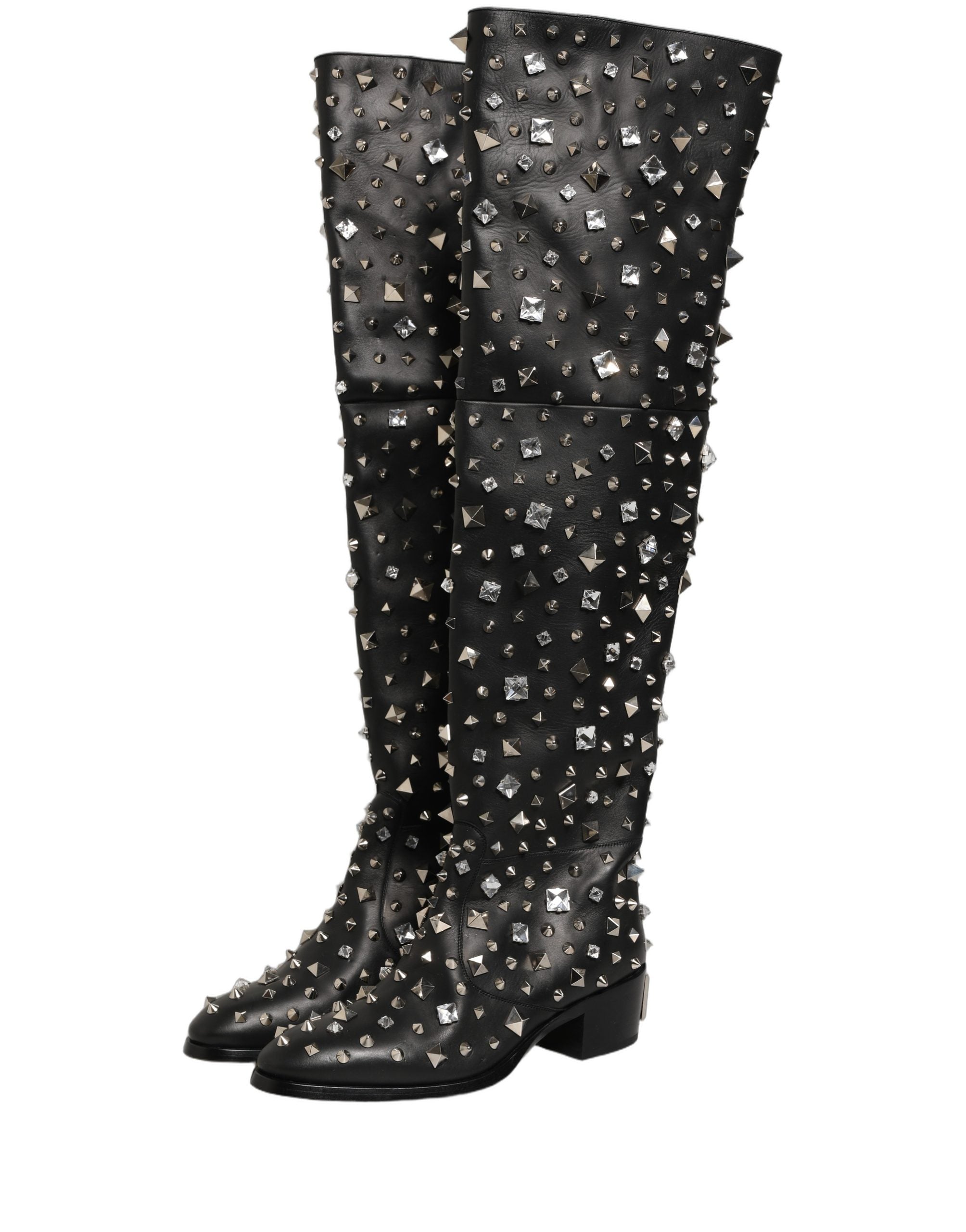 Dolce & Gabbana Black Crystal Embellished High Boots Shoes