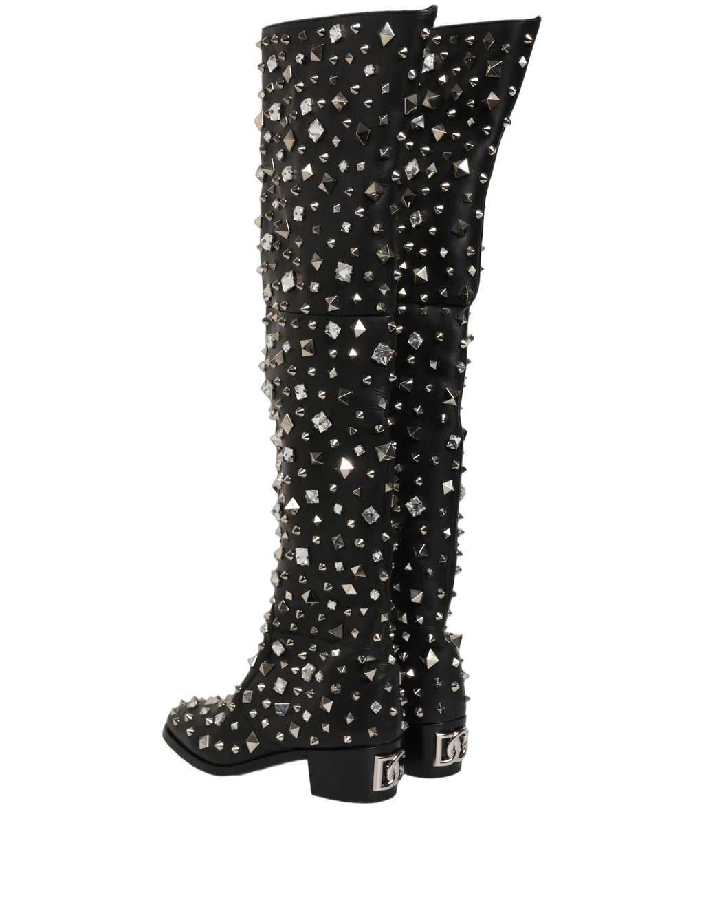 Dolce & Gabbana Black Crystal Embellished High Boots Shoes