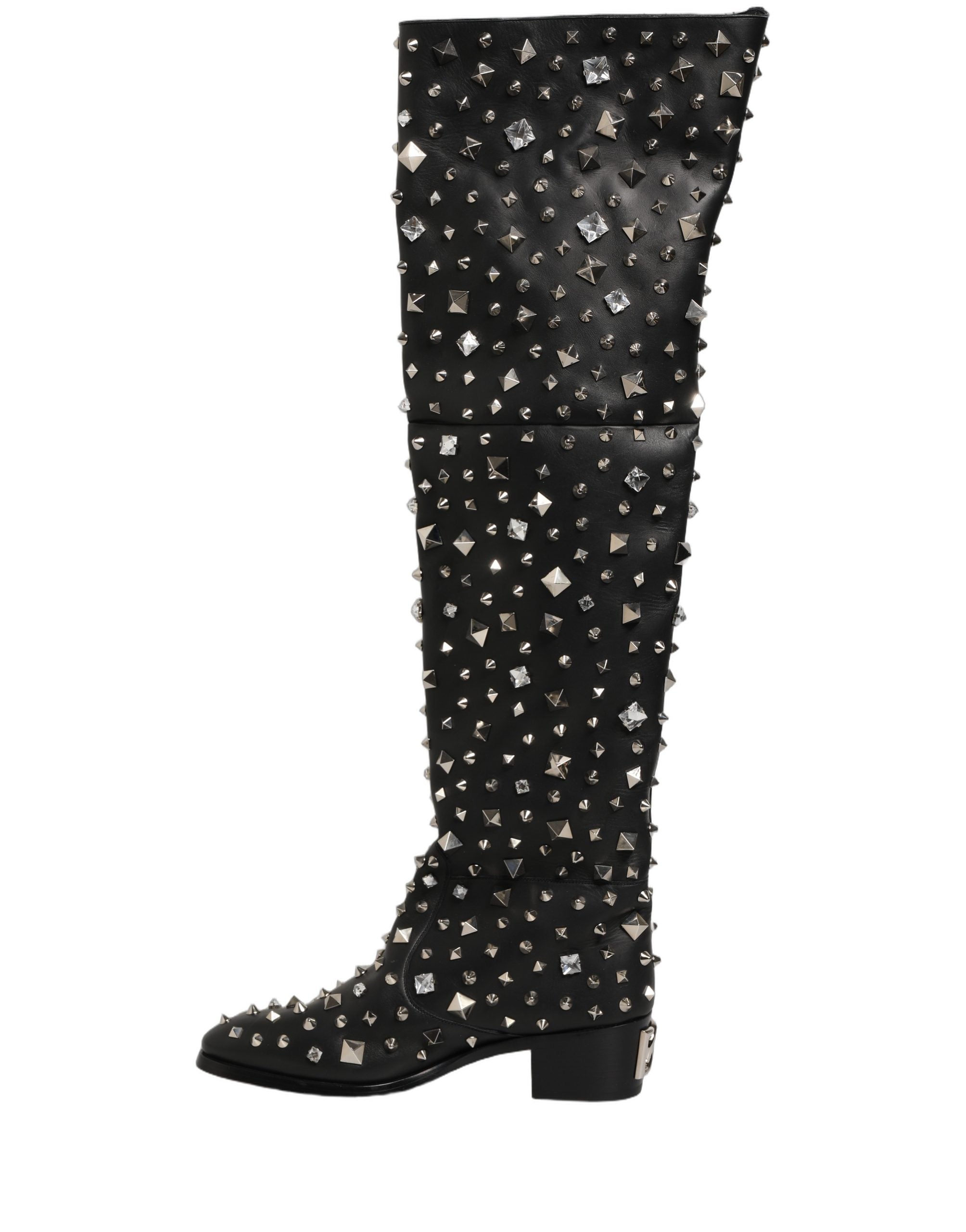 Dolce & Gabbana Black Crystal Embellished High Boots Shoes